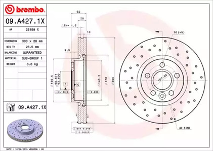 09.A427.1X BREMBO Тормозной диск