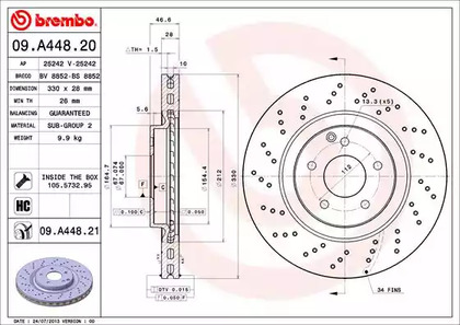 09.A448.21 BREMBO Тормозной диск