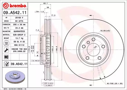 09.A542.11 BREMBO Диск тормозной