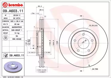 Диск тормозной BREMBO 09.A603.11