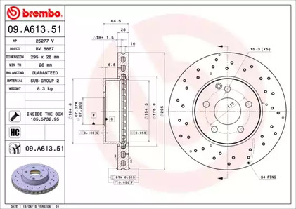 09.A613.51 BREMBO Тормозной диск