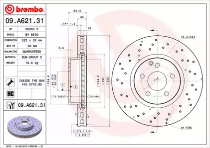 Тормозной диск BREMBO 09.A621.31