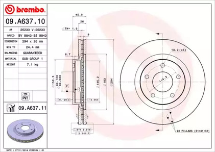 Тормозной диск BREMBO 09.A637.11