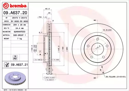 09.A637.21 BREMBO Тормозной диск