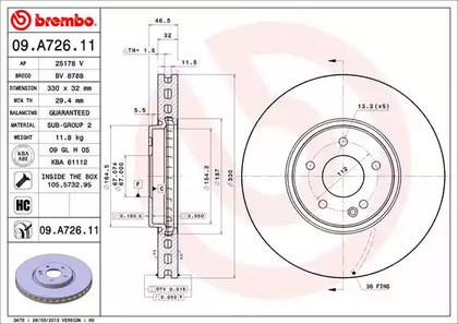 Диск тормозной BREMBO 09.A726.11