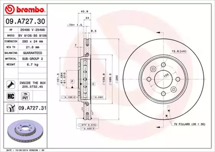 09.A727.31 BREMBO Тормозной диск