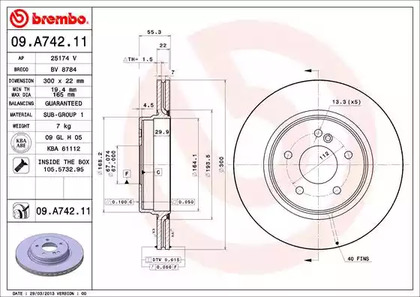 09.A742.11 BREMBO Тормозной диск