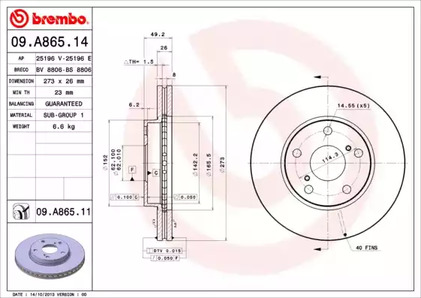 09.A865.11 BREMBO Тормозной диск