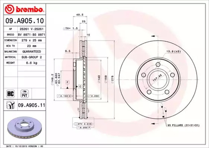 09.A905.10 BREMBO Тормозной диск