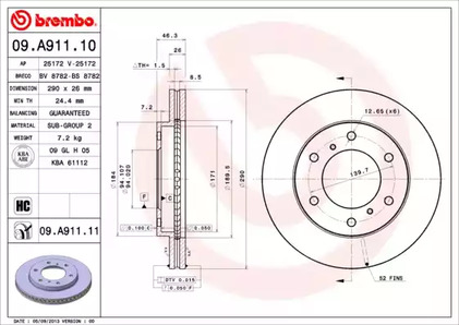 09.A911.11 BREMBO Диск тормозной