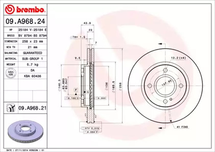 Тормозной диск BREMBO 09.A968.21