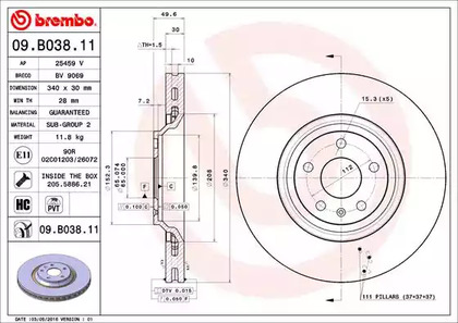 Диск тормозной BREMBO 09.B038.11