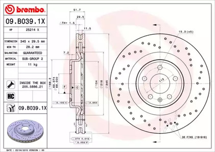 Тормозной диск BREMBO 09.B039.1X
