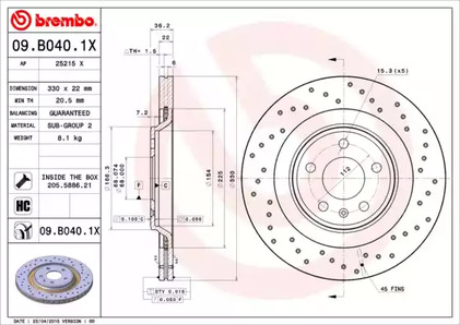 09.B040.1X BREMBO Тормозной диск