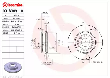 Тормозной диск BREMBO 09.B309.10