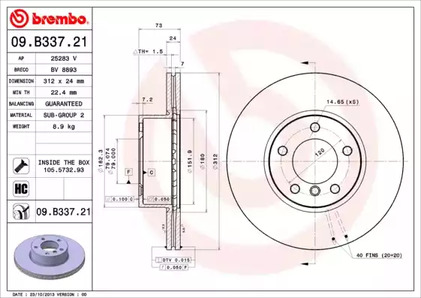 Тормозной диск BREMBO 09.B337.21