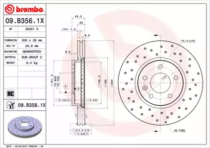 Диск тормозной BREMBO 09.B356.1X