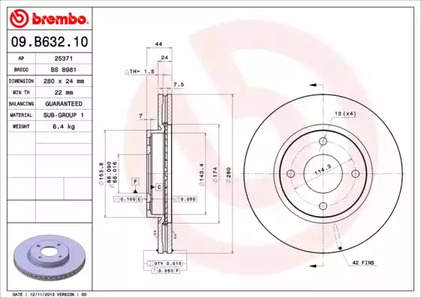 Тормозной диск BREMBO 09.B632.10