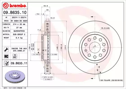 09.B635.11 BREMBO Тормозной диск