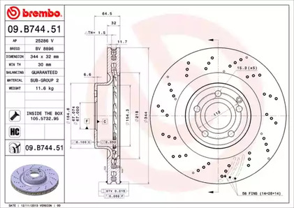 Тормозной диск BREMBO 09.B744.51