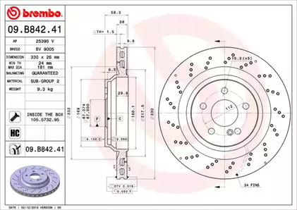 Диск тормозной BREMBO 09.B842.41