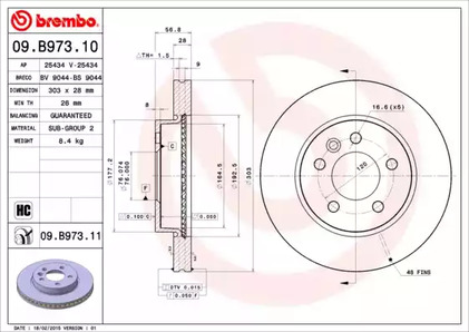 09.B973.11 BREMBO Тормозной диск