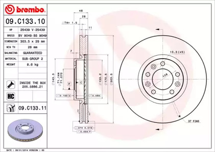 Тормозной диск BREMBO 09.C133.11