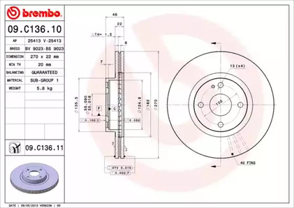 Диск тормозной BREMBO 09.C136.11