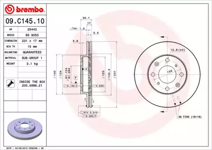 Тормозной диск BREMBO 09.C145.10