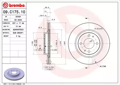 Тормозной диск BREMBO 09.C175.11