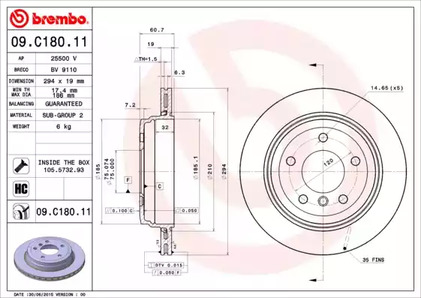 Тормозной диск BREMBO 09.C180.11