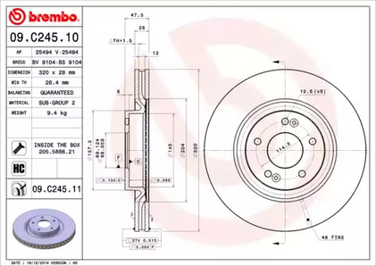 09.C245.11 BREMBO Тормозной диск