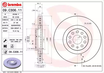 Тормозной диск BREMBO 09.C306.11