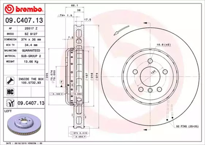 Диск тормозной BREMBO 09.C407.13