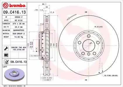 Диск тормозной BREMBO 09.C416.13