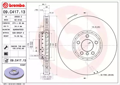 Диск тормозной BREMBO 09.C417.13