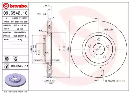 09.C542.11 BREMBO Тормозной диск