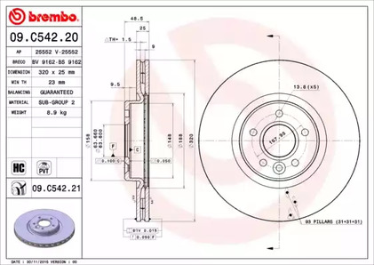 09.C542.21 BREMBO Тормозной диск