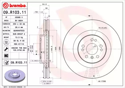 Тормозной диск BREMBO 09.R103.11