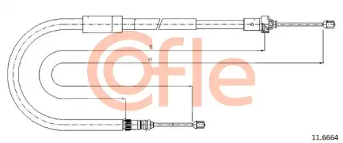 92.11.6664 COFLE Трос стояночного тормоза лев задн RENAULT MODUS all (дисковые тормоза) (с ABS) 04-