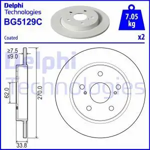 Bg5129c brake disc set (2 pcs.) rear l/r fits toyota corolla 1.6 01.19- DELPHI BG5129C