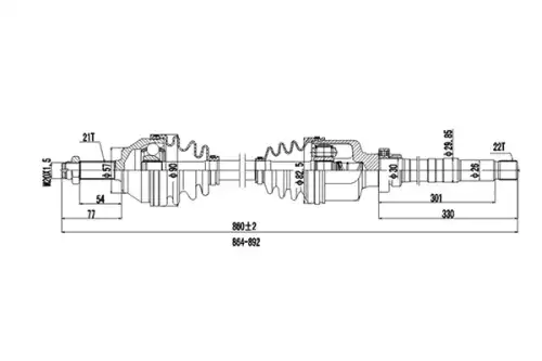 Полуось привода колеса DYNAMATRIX-KOREA DDS210017
