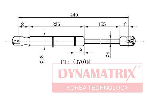 DGS1325BL DYNAMATRIX амортизатор багажника (L=440 мм, F=370 N)