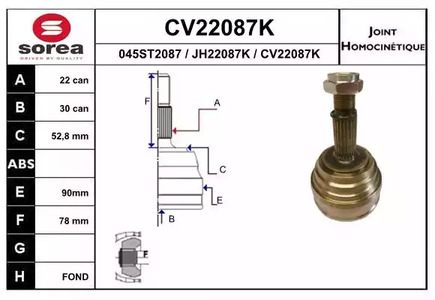 Шарнирный комплект, приводной вал EAI CV22087K