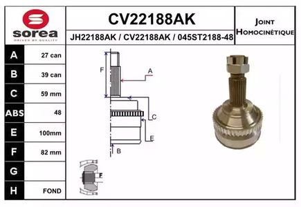 Шарнирный комплект, приводной вал EAI CV22188AK