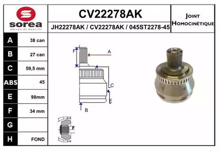 CV22278AK EAI Шарнирный комплект, приводной вал