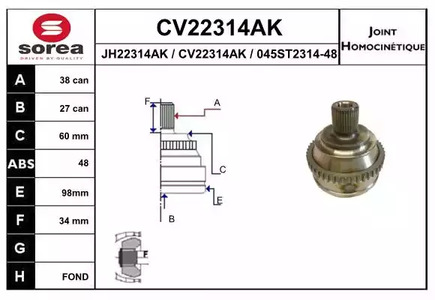 Шарнирный комплект, приводной вал EAI CV22314AK