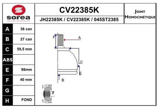 ШРУС наруж.к-кт EAI CV22385K