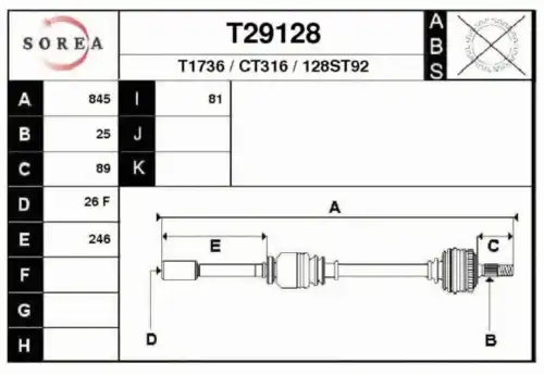 Полуось EAI T29128