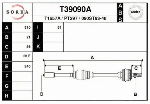 Полуось EAI T39090A